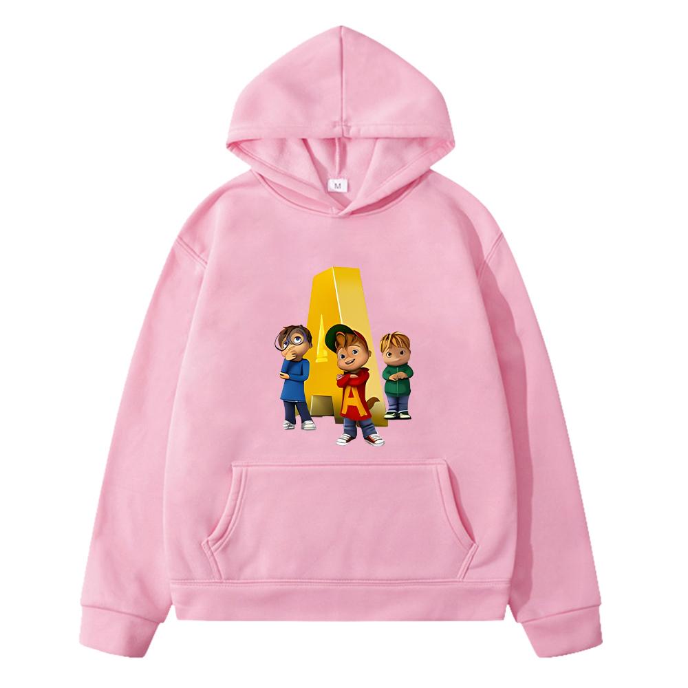 

alvin and chipmunks costume print Kawaii hoodies Fleece Jacket Autumn sweatshirt y2k Cartoon pullover anime hoodie girls clothes 130 рожевий