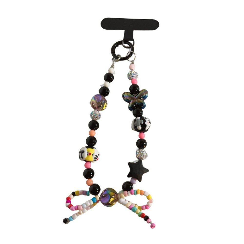 Браслет для телефона из бусин, Милый ремешок на запястье для телефона, Прекрасный кулон для телефона из бусин, Брелок чёрный