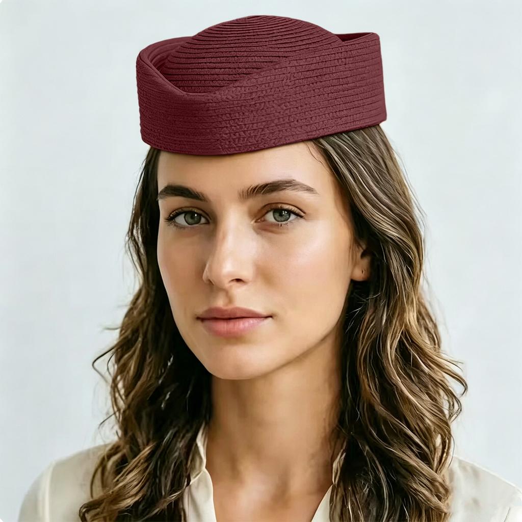 Womens Straw Beret Hat Artist Cap Sun Hat Air Hostess Style Headwear Round Crown Lightweight Breathable