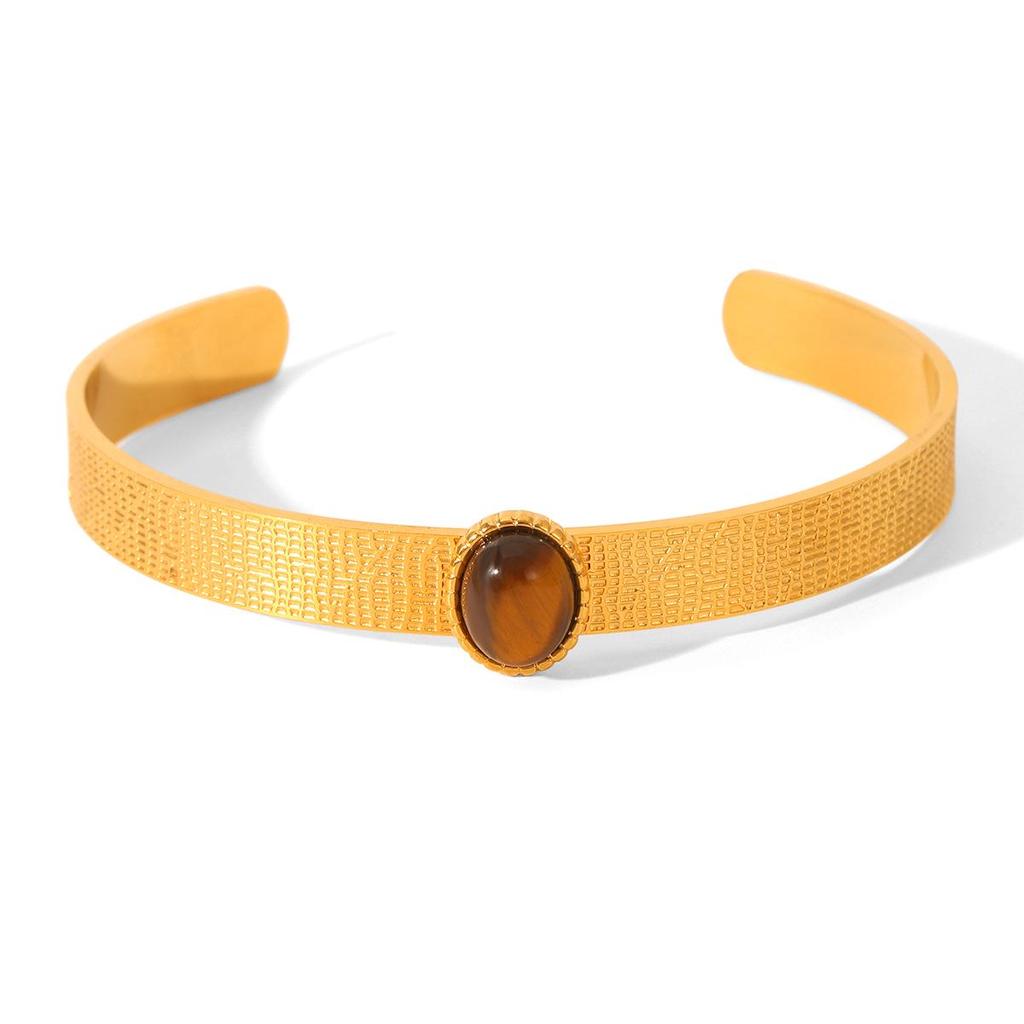 Titanium Steel Open C-Shaped Bracelet with Turquoise Inlay - Stylish, Non-Fading Women's Jewelry