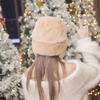 Women Winter Plush Bomber Hat with Earflap Solid Color Lady Thicken Warm Ushanka Hat