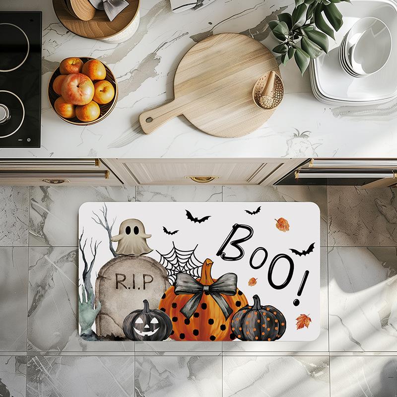 Halloween Rug Cat Crow Skeleton Ghost Pumpkin Printed for Halloween Floor Decoration Rug Entrance Mat Living Room Bedroom Decor
