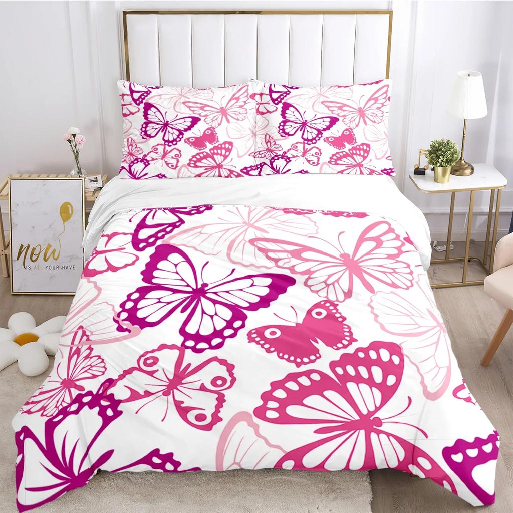 Cartoon Butterfly HD Print Polyester Bedding Sets Girl Kids or Adults for Beds Quilt Cover Pillowcase King Size  Bedding Set