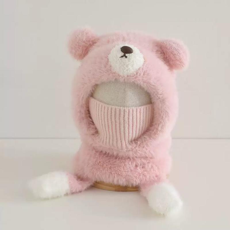 Mascherina Facciale Invernale Copricapo Per Bambini E Bambine Calda Morbida Cappello A Maglia Orsetto Cartone Animato Sciarpa Cappello Un Pezzo Passamontagna Per Bambini