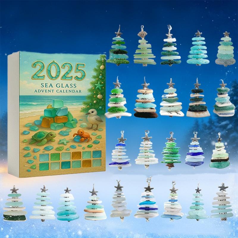 Calendar de Advent din Sticlă de Mare, Calendar de Advent cu Sticlă de Mare Simulat în Formă de Brad, Ornament Calendar pentru Numărătoarea Inversă de Crăciun, Decor Versatil pentru Casă
