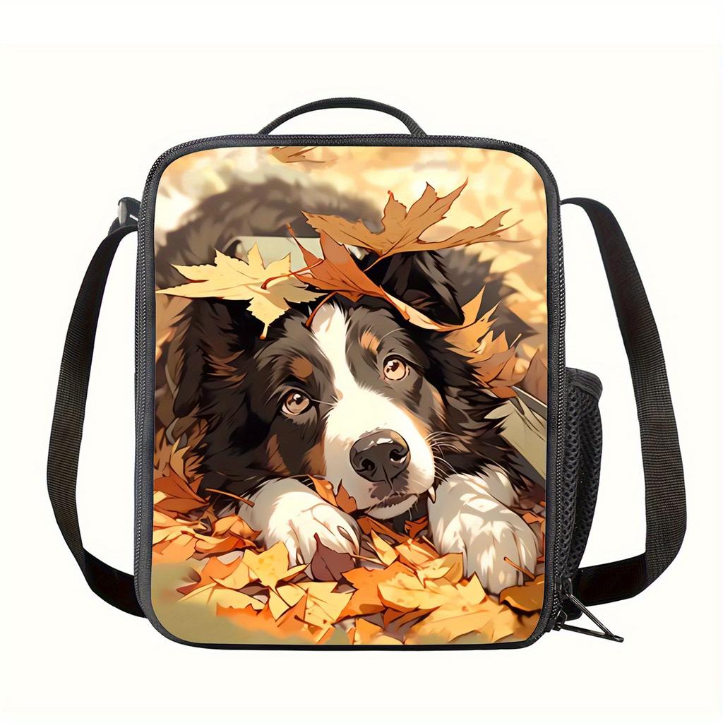 Adjustable Border Collie Puppy Print Insulated Lunch Bag – Reusable, Lightweight & Foldable for Work, School, Picnics,