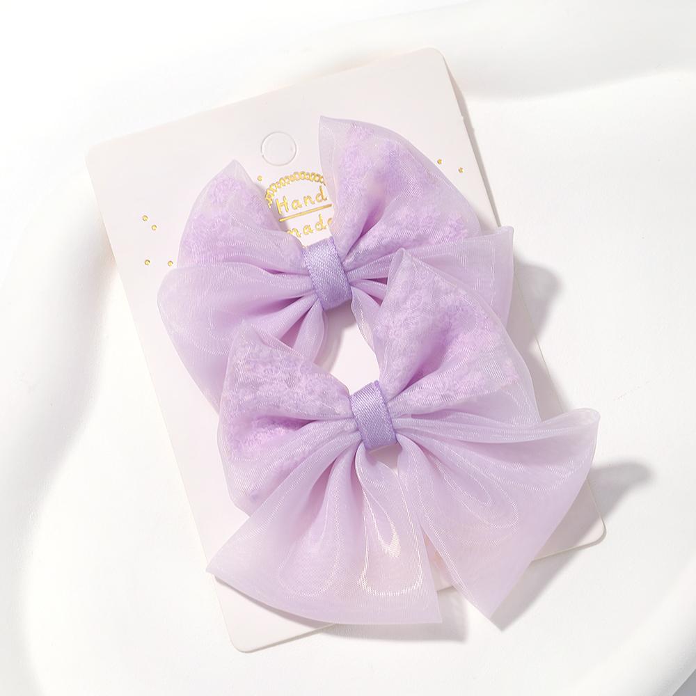2pcs/set Lovely Bow Hairpins Solid Color Gauze Bows Clip for Kids Sweet Soft Hair Clips Pink Princess Girls Hair Accessories