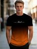 Men's Black To Orange Gradient T-Shirt with "Reset" Cursive Print, Ombre Short Sleeve Crew Neck Tee for Casual Streetwear