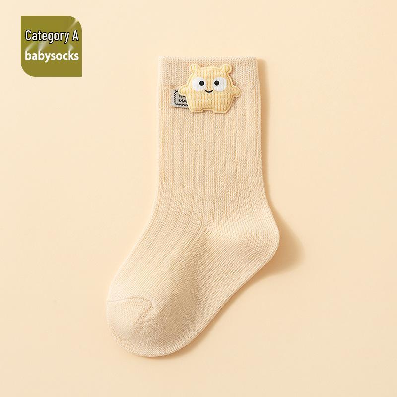 Korean Style Baby Antibacterial Mid-Calf Socks – Combed Cotton, Odor-Resistant, Newborn Spring/Autumn Collection.