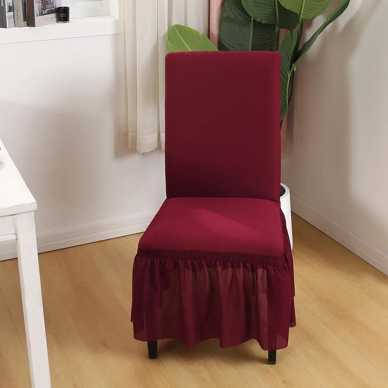 Housses de Chaise de Salle à Manger avec Jupe à Volants Spandex Extensible Jacquard Épaissi Universel Ajusté Housse de Chaise de Salle à Manger pour la Maison