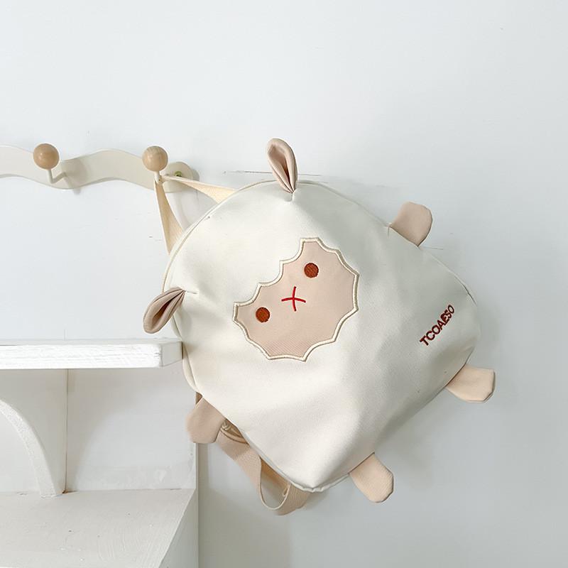 Cute Cartoon Lamb Canvas Backpack For Kindergarten Girls Breathable Lightweight School Bag