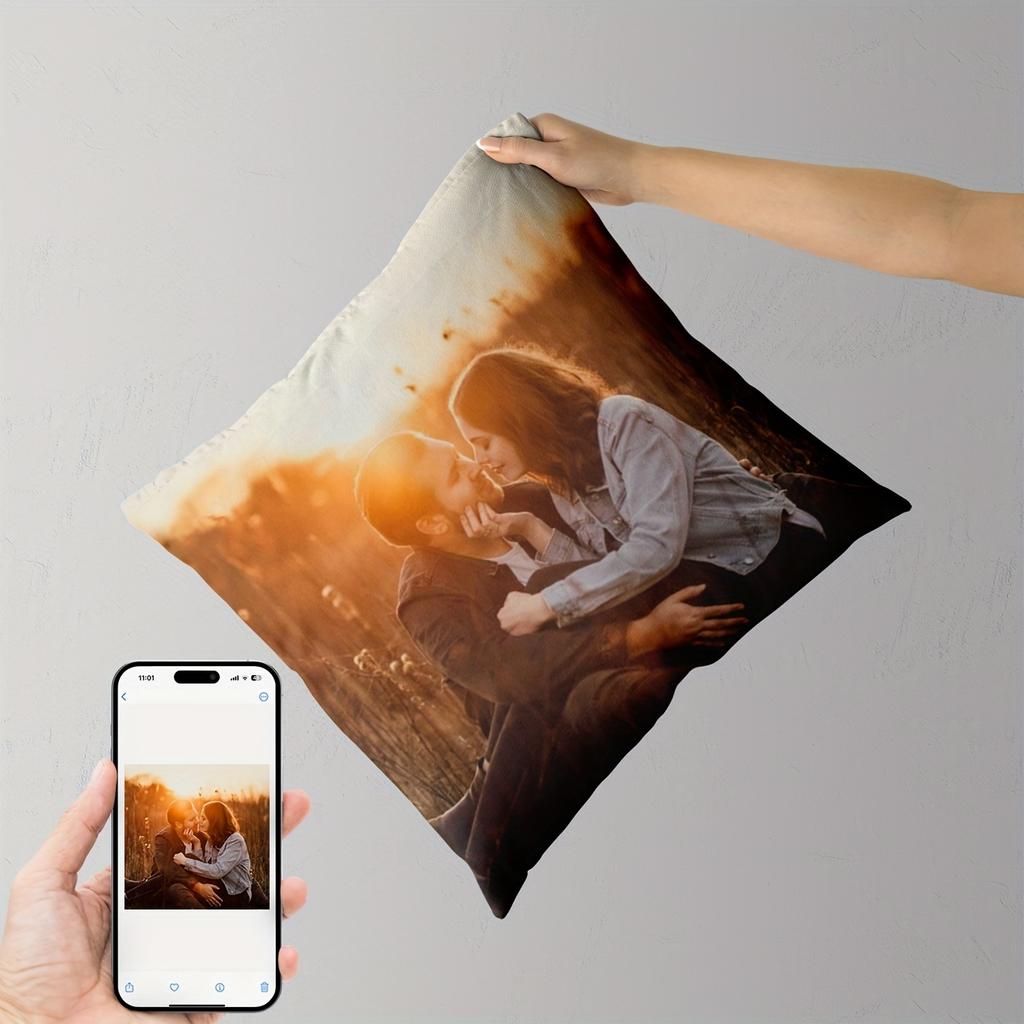 Customized 18x18 Inch Plush Photo Pillowcase, Personalized for Families, Couples, Pets, and Friends, Memories for Home, Office,