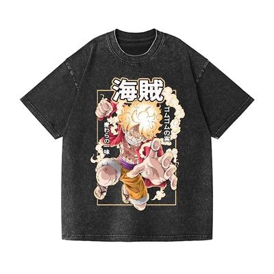 Leisure One Piece Luffy Gear 5 Vintage Wash Japanese T-Shirt High-quality Streetwear Men Clothing 2026 Summer New Wash T Shirt