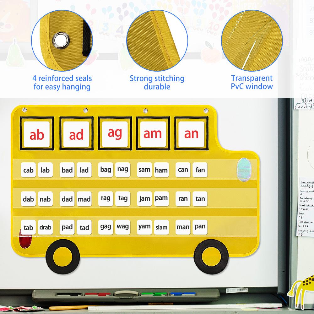 Classroom Decoration: School Bus Letter Phonics Hanging Pocket Chart