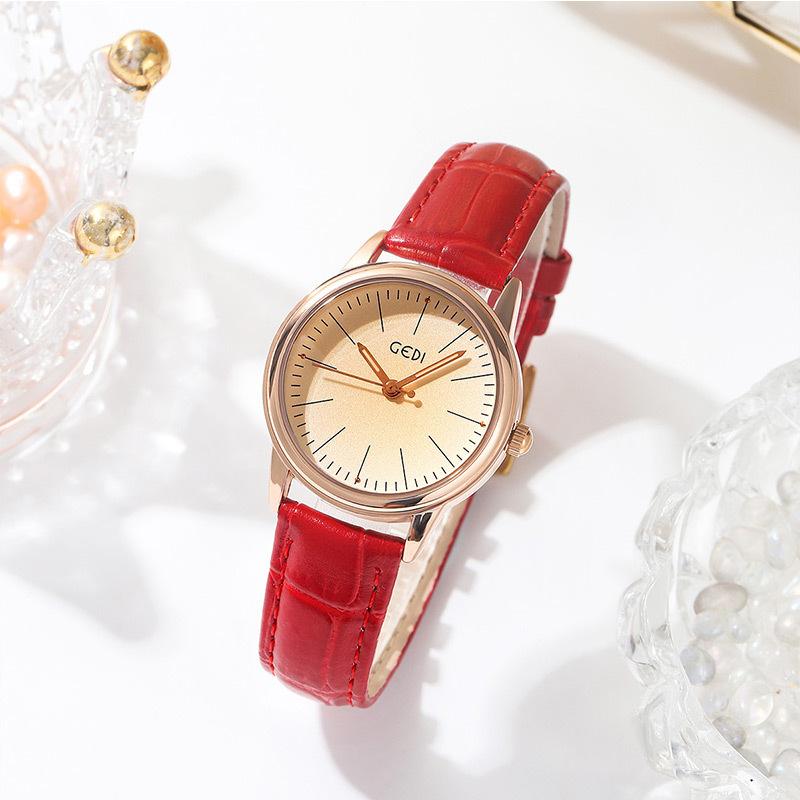 Simple Classic Disc Bamboo Pattern Belt Quartz Watch Women S Retro Waterproof Watch