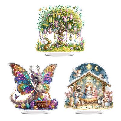 Easter Egg Tree Table Top Diamond Painting Ornament Kits Rhinestones Desktop Ornaments 5D DIY Diamond Art Tabletop Decorations