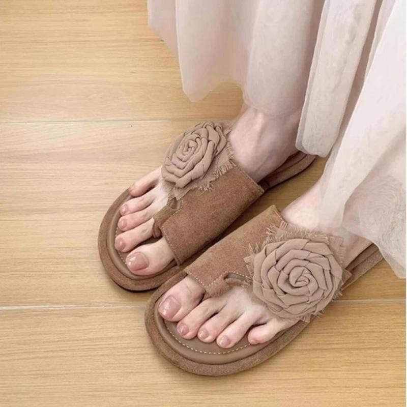 Fashion Women's Slippers New Summer Flat Round Toe Rose Sandals Fashionable Comfortable Soft Sole Wear-resistant Slippers Women Shoes