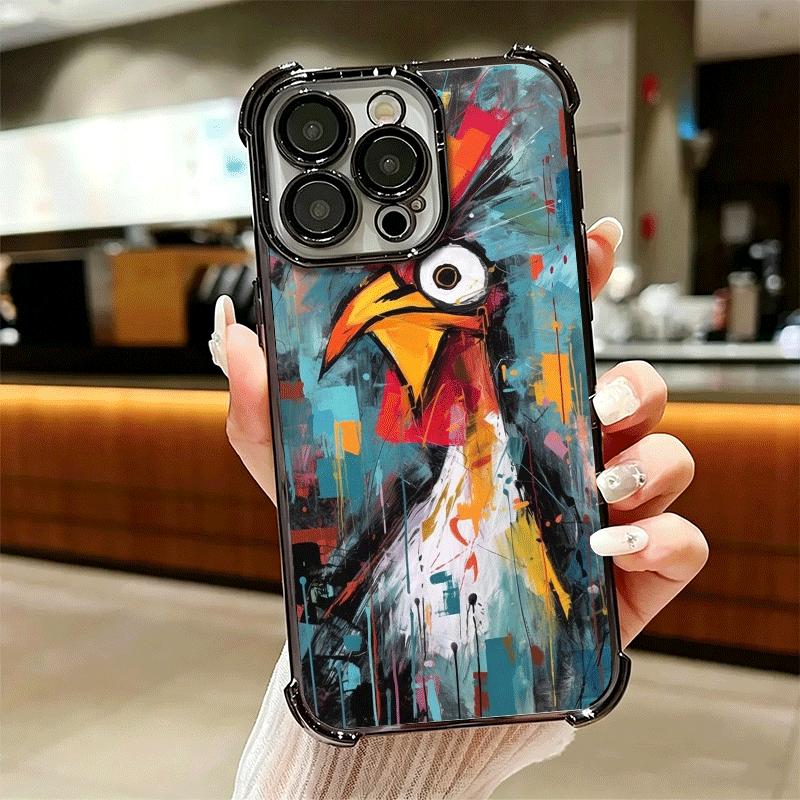 Chicken Hen Rooster Plating Phone Case For Iphone 16 17 Pro Max Air 16E 14 15 Plus 12 13 Mini Anti-Fall Airabag Cover