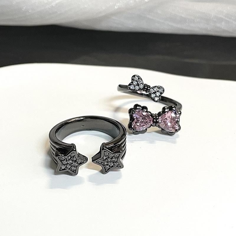 Bow Star Open Ring Female Dark Personality Light Luxury Temperament Index Finger Ring Niche Design High Sense Fashion
