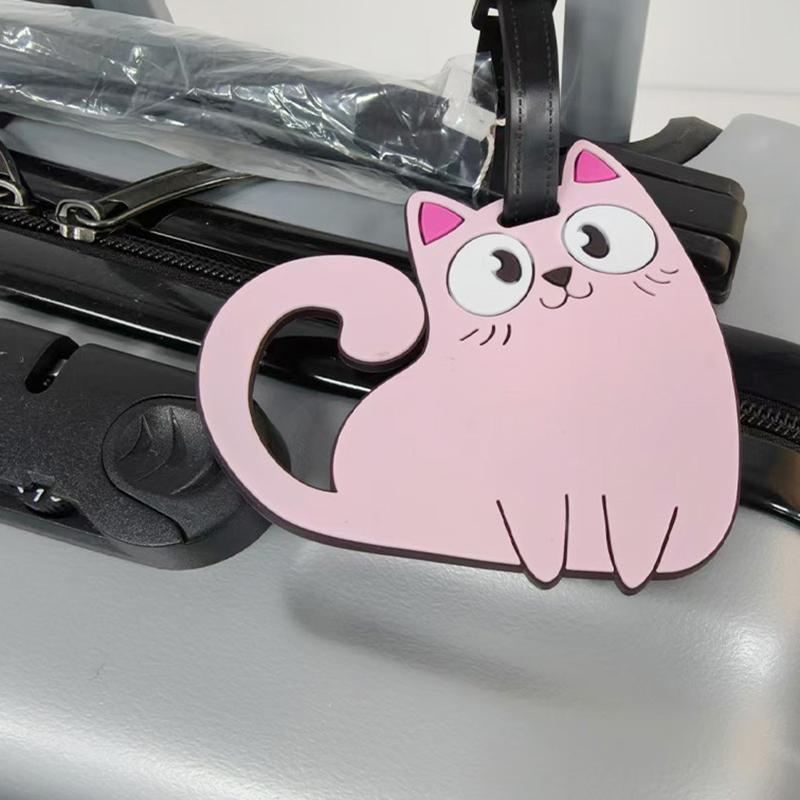 2-piece Cute Cat Pattern Luggage Tag Portable Travel Baggage Identifier Label with Name Card Slot for Suitcase Backpack Accessor