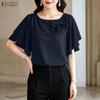 ZANZEA Blusa casual larga da donna con scollo quadrato, maniche corte e balze