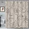 Black Line Female Face Shower Curtain Floral Butterfly Silhouette Simple Art Aesthetic Bathroom Decorative Curtain Waterproof
