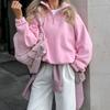 Rosa Winter Lammfell Hoodie Damen Reißverschluss Kragen Pullover