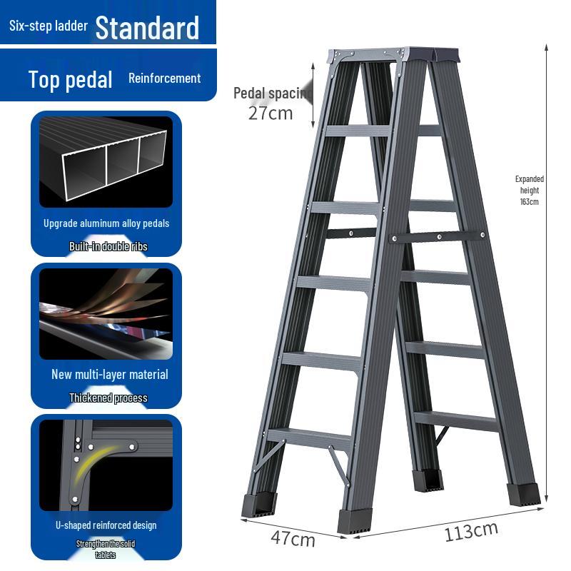 Aluminum Alloy Folding Telescopic A-Frame Ladder - Widened & Thickened, Lightweight, Double-Sided for Indoor Use
