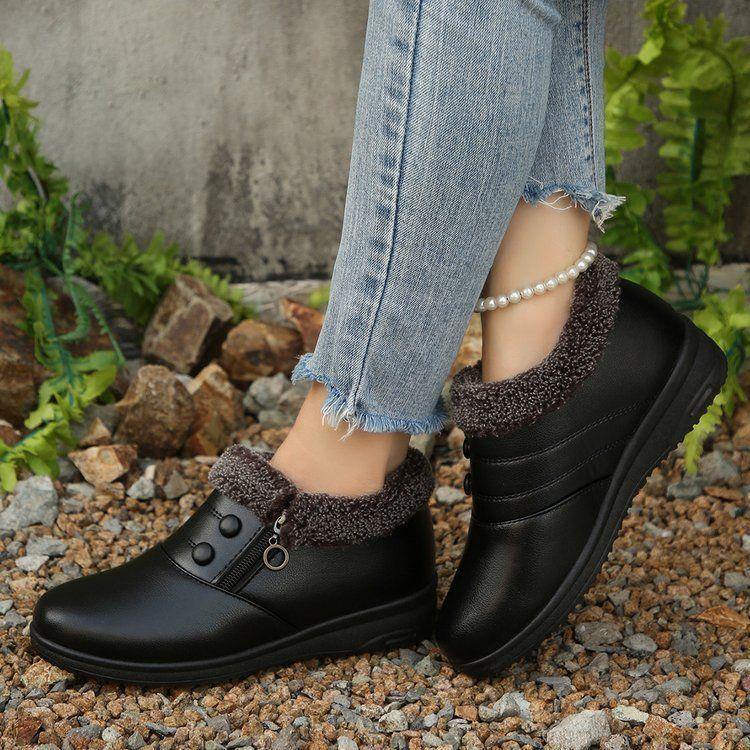 2025 New Women's Cotton Shoes Thickened the Elderly Warm Short Boots Soft-soled Mother Shoes Low-top Cotton Boots Elderly Shoes