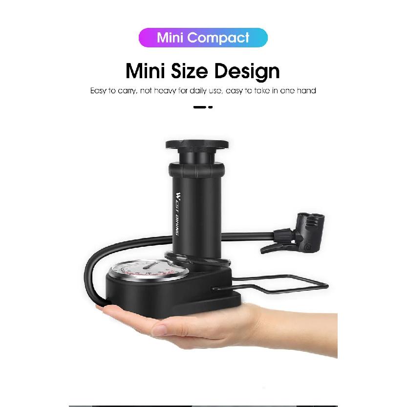 WEST BIKING Bicycle Foot Mini Pump High Pressure 140PSI Tire Inflator Presta/Schrader/Dunlop MTB Road Bike Foot Pump With Gauge