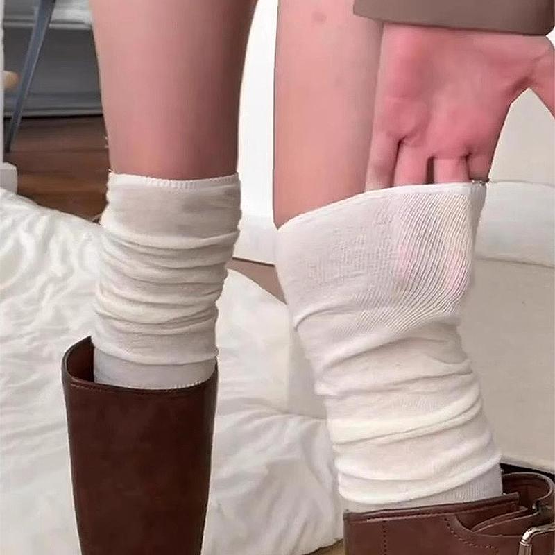 Matching Boots Socks - Long Knee-length Stockings In White for Autumn and Winter, Without Bones, Pile-style Stockings, Long Boots, Long Socks