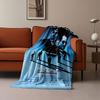 Large portraits over shadowy figures on a blue-toned background. for all seasons blanket lunch break throw gift