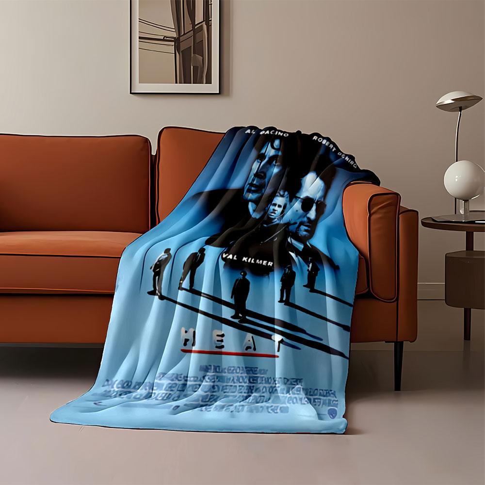 Large portraits over shadowy figures on a blue-toned background. for all seasons blanket lunch break throw gift