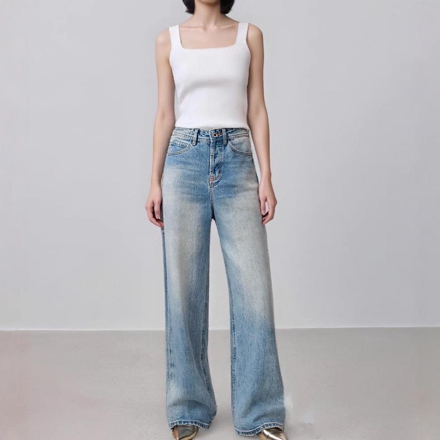 

Женские джинсы Margiela из эластичного денима, светло-голубые, с высокой посадкой, широкие от бедра, с застежкой на пуговицы спереди, 2025 Extra Large