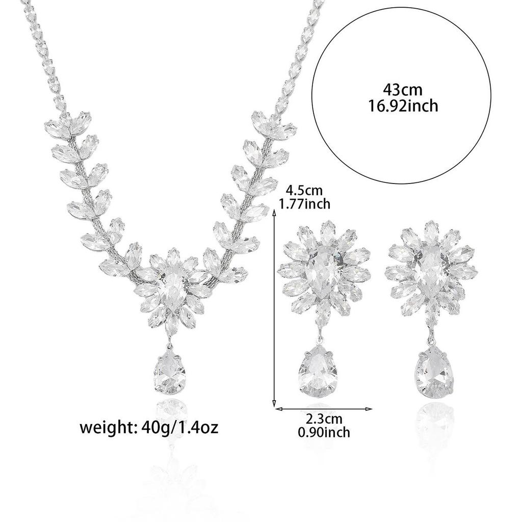 Zircon Wheat Ear Tassel Necklace and Earrings Set