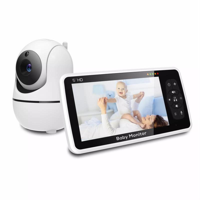 New 5 Inch Video Baby Monitor with Camera and Audio, 4X Zoom, 22Hrs Battery, 1000ft Range 2-Way Temperature Sensor Lullaby EU Plug