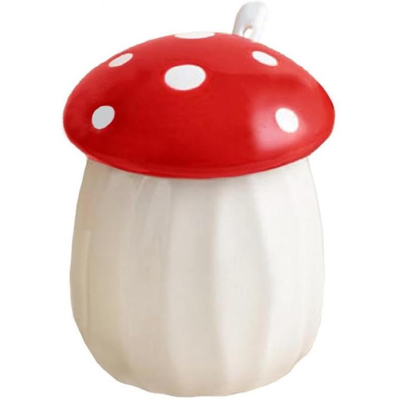 Ceramic Mushroom Shape Sugar Bowl Spice Jar Seasoning Pot with Lid Spoon красный