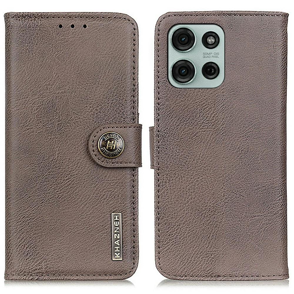 

KHAZNEH For Motorola Moto G75 5G Wallet Case Cowhide Texture Leather Flip Phone Cover Khaki
