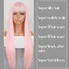 MERISIHAIR Light Pink Long Straight Wig with Bangs Synthetic Fiber Daily Wear Cosplay Long Straight Wig for Women