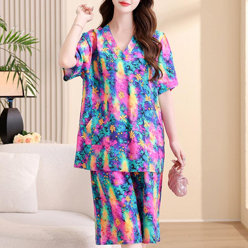 Casual Women's Two Pieces Set Summer Vintage Clothes Plus Size High Waist Pants Sets