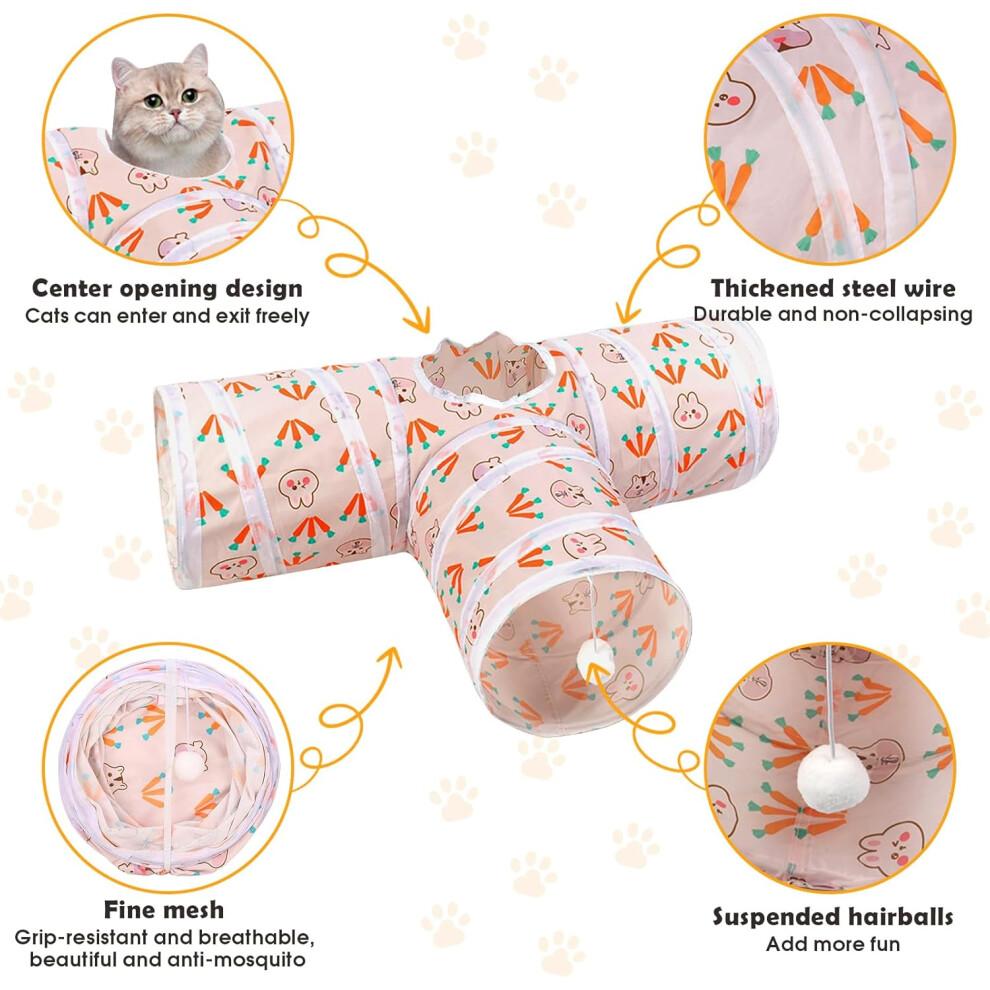 Interactive Cat Toy Tunnel - Foldable 3-Way Play Tunnel for Small Cats, Dogs, and Rabbits - Rustling Indoor/Outdoor Use