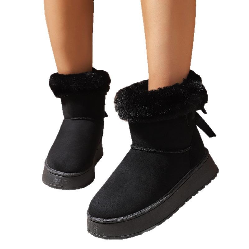2025 Fall/Winter New Korean Style Round Toe Fashionable Comfortable Fuzzy Lined Slip-On Snow Boots for Women