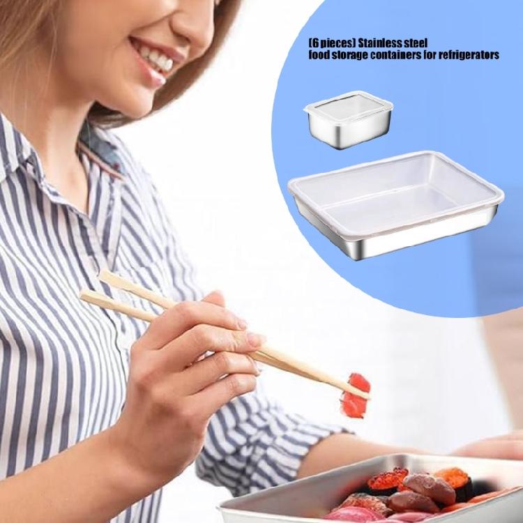 Durable Nonrust Steel 6Pcs Food Container Set Food Protectors For Keep Fruits Vegetables And Leftover Freshness