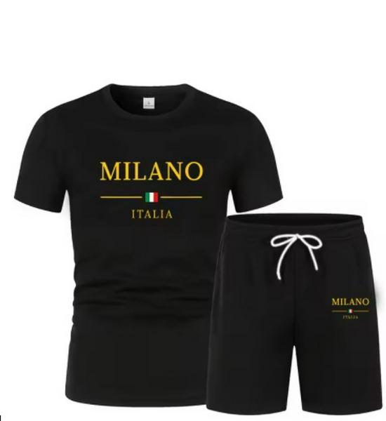 Men's Plus Size Round Neck T-shirt and Shorts Fitness Set