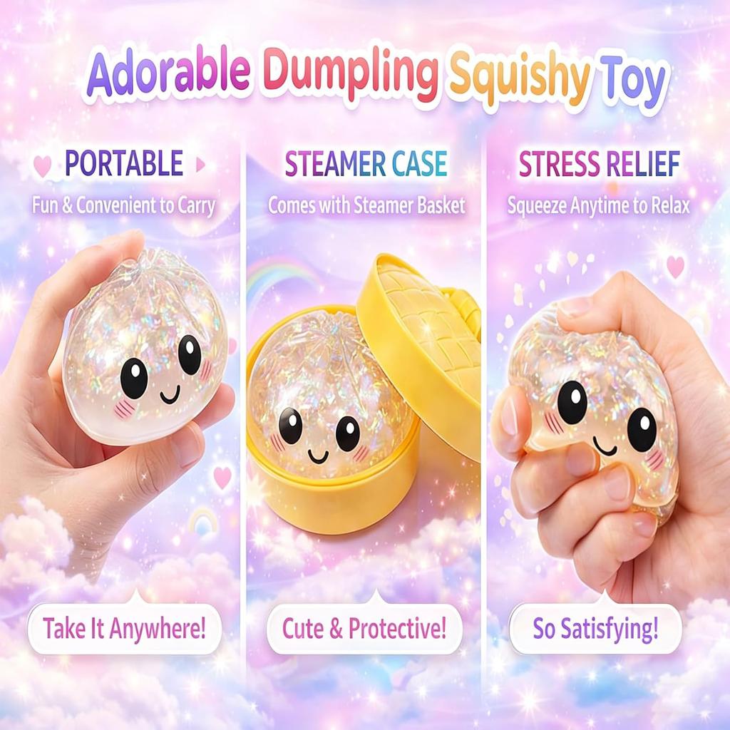 Glitter Pierożek Pierożek Squishy Glitter, Pierożki Squishy Glitter, Fidget Odstresowujący Lęk, Miękka Ciastolina do Ściskania Odstresowująca