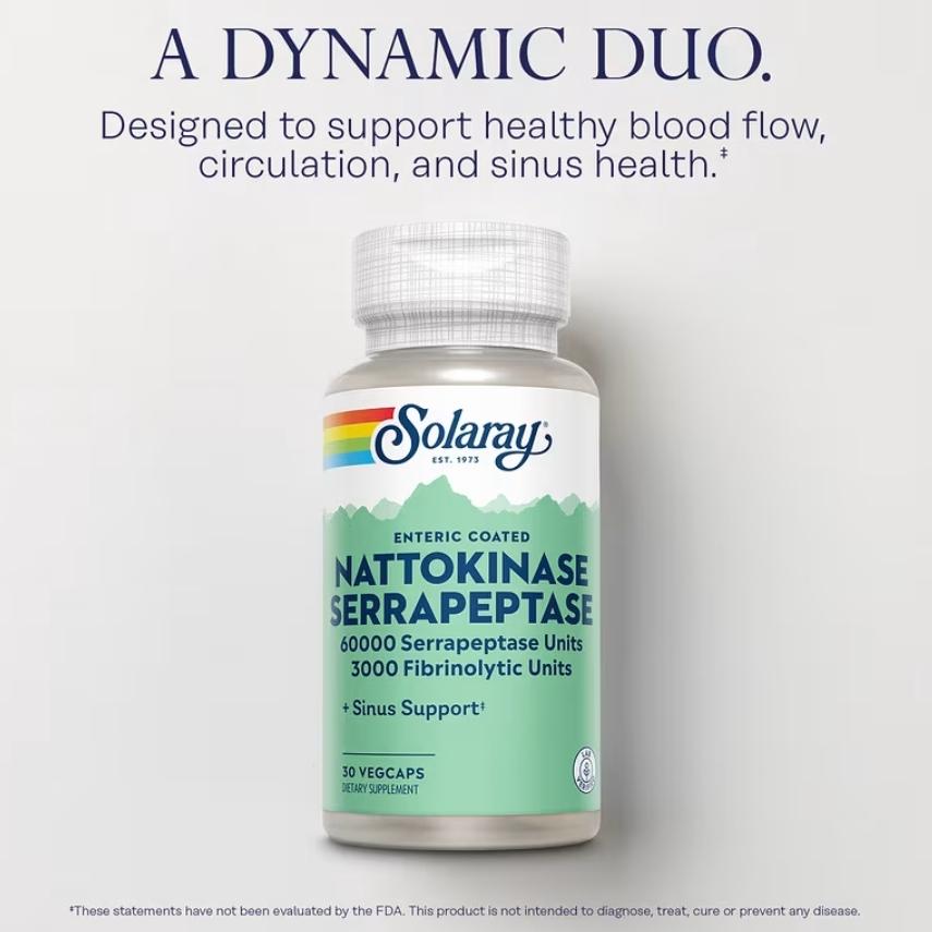 Solaray Nattokinase Serrapeptase VegCap (30 Tablets)