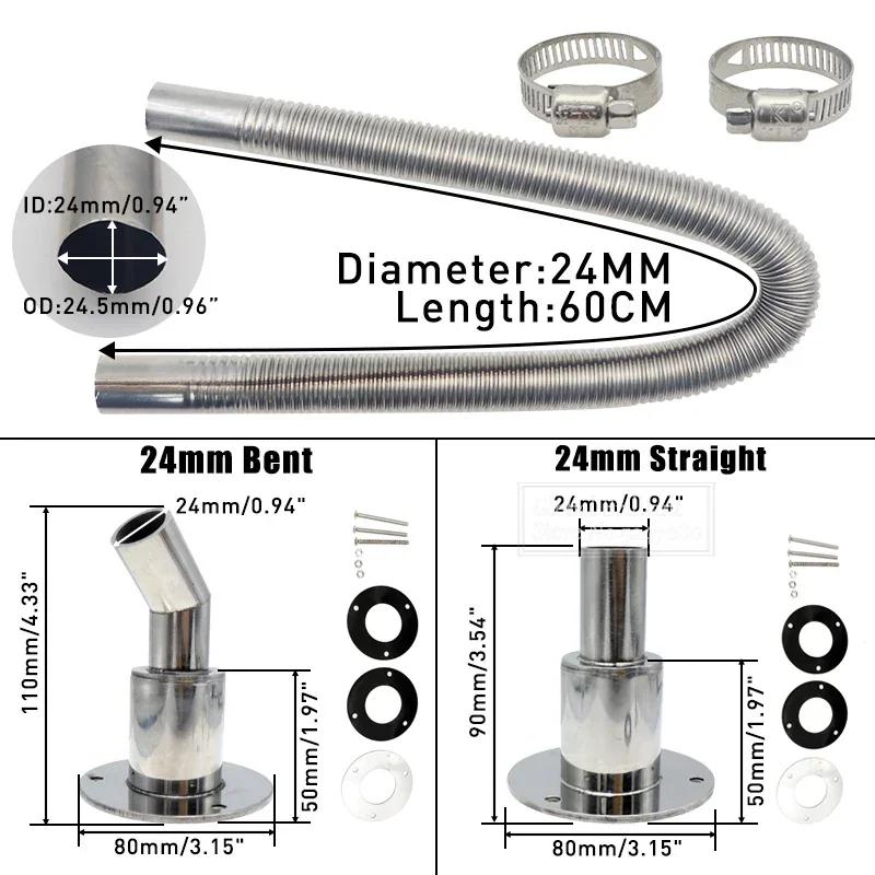 60cm Auto Luft Standheizung Auspuffrohr+ 22mm/24mm Edelstahl Borddurchlass Auspuffanschluss Halterung Für Webasto Eberspache
