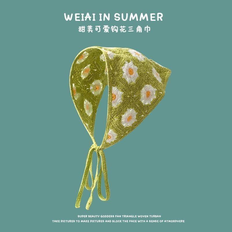 Ins Style High-end Triangular Headscarf for Summer Outings and Rural Style  New Retro Knitted Hollow Headscarf for Women