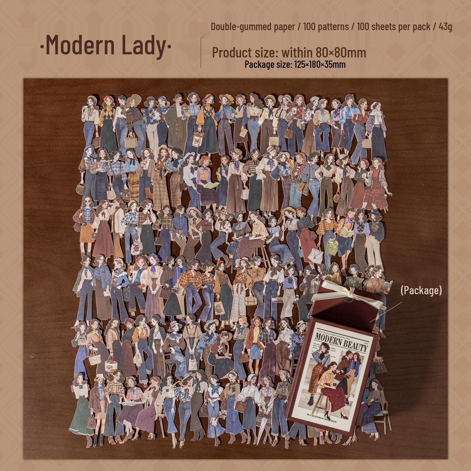 Retro American Lady Journaling Sticker Pack: Modern Characters & Scenery Collage Materials