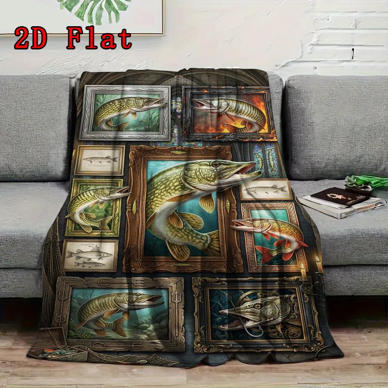 Pike Fish Collection 2D Flat Pattern Flannel Blanket, High quality All Seasons, Home Decor, Warmth and Comfort, Perfect for Christmas Gifts.